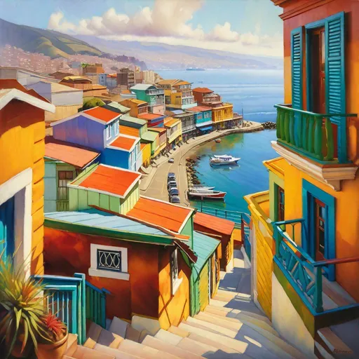 Prompt: Valparaiso, Chile, photorealistic, extremely detailed painting by Greg Rutkowski by Steve Henderson