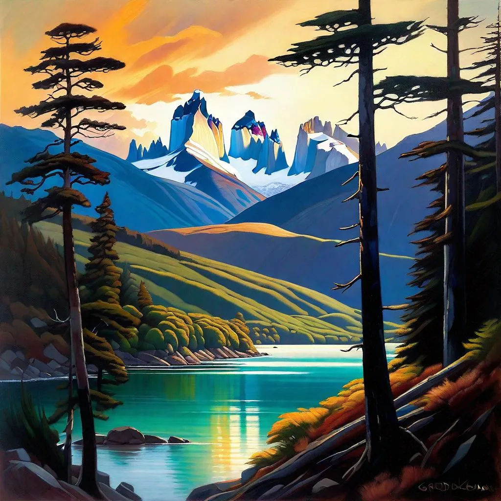 Prompt: Cordoban forests and mountains, oceanic climate, Patagonia, photorealistic, extremely detailed painting by Greg Rutkowski by Steve Henderson