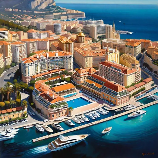 Prompt: Aerial view Monaco, photorealistic, extremely detailed painting by Greg Rutkowski by Steve Henderson