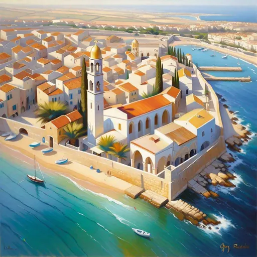 Prompt: Aerial view Acre, Israel, photorealistic, extremely detailed painting by Greg Rutkowski by Steve Henderson