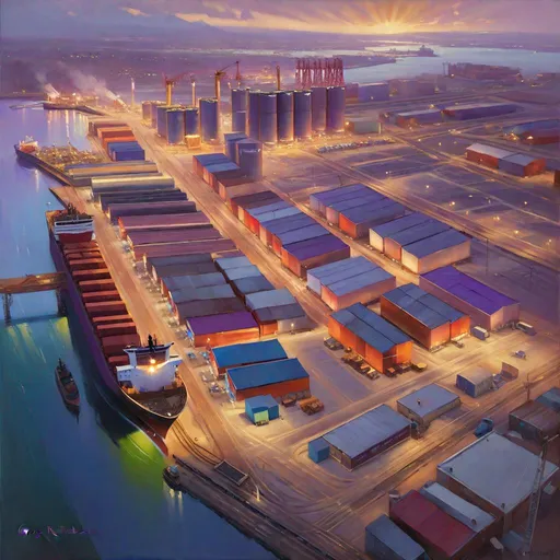 Prompt: Aerial view of Steelport, Saints Row the Third, realistic, extremely detailed painting by Greg Rutkowski by Steve Henderson 