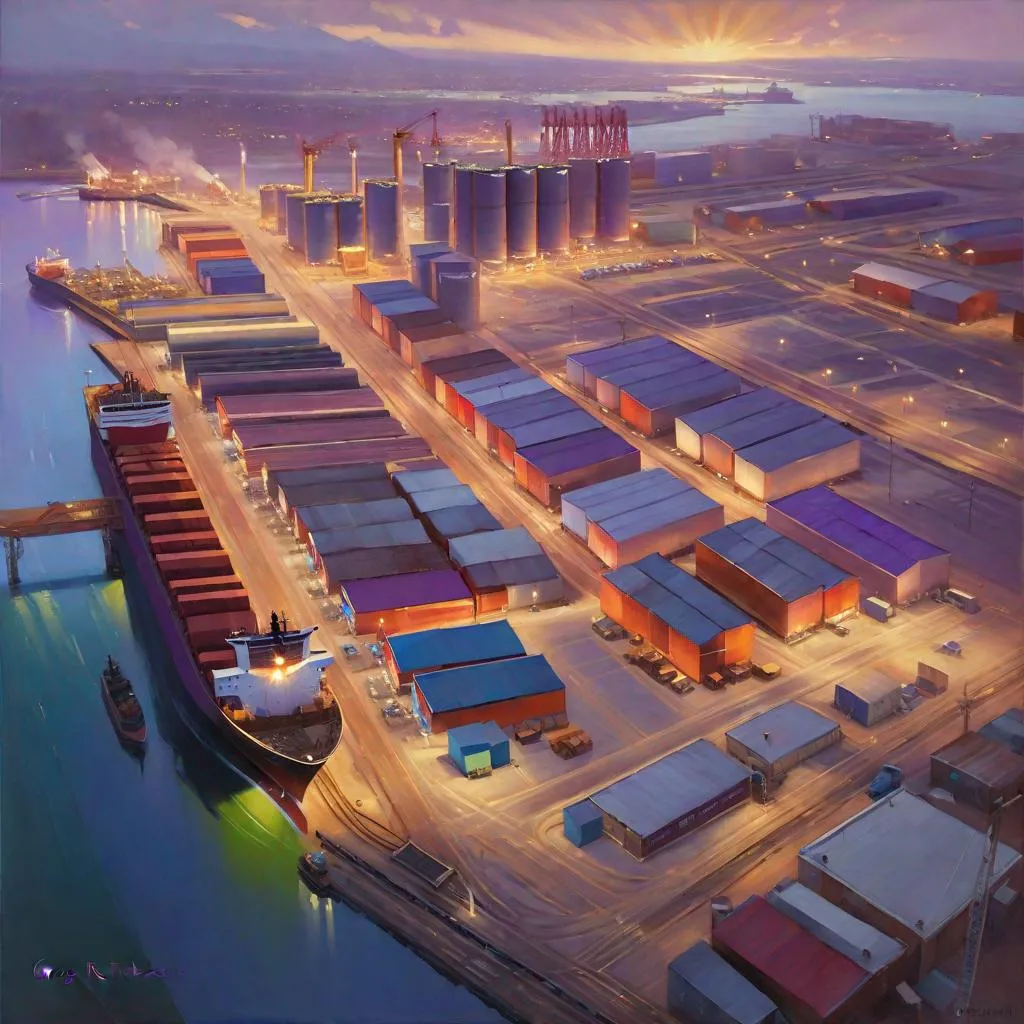 Prompt: Aerial view of Steelport, Saints Row the Third, realistic, extremely detailed painting by Greg Rutkowski by Steve Henderson 