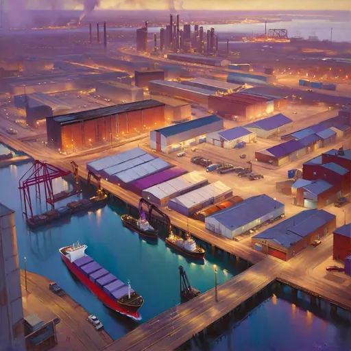 Prompt: Aerial view of Steelport, Saints Row the Third, realistic, extremely detailed painting by Greg Rutkowski by Steve Henderson 