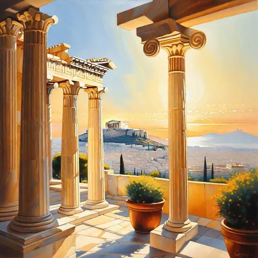 Prompt: Athens, streets, mountains in the background, Acropolis, sunny, hot weather, hyperrealistic, extremely detailed painting by Greg Rutkowski by Steve Henderson 