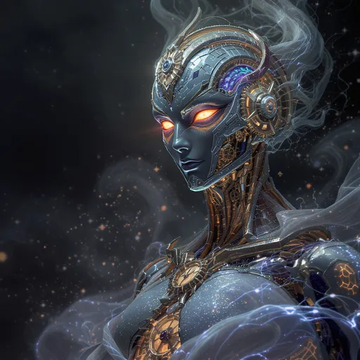 Prompt: make me my own stand it has a sleek ,humanoid figure adorned with clockwork motifs and shimmering, ethereal gears floating around its body. its eyes glow with shifting colors, reflecting the flow of time, male type 