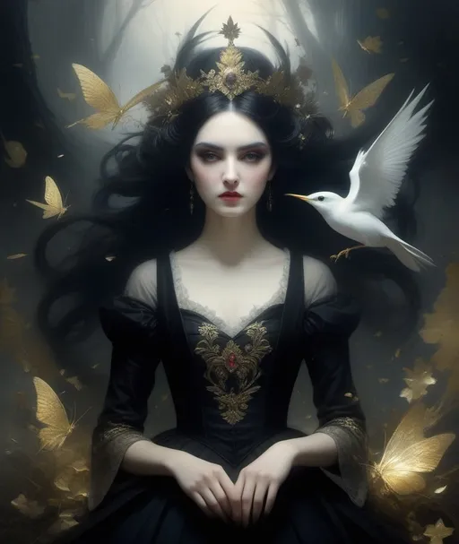 Prompt: She is her own worse enemy, her thoughts conspires against her all the time, Thomas Lawrence, Yoann Lossel, Iren Horrors, Peter Lippmann, Abigail Larson