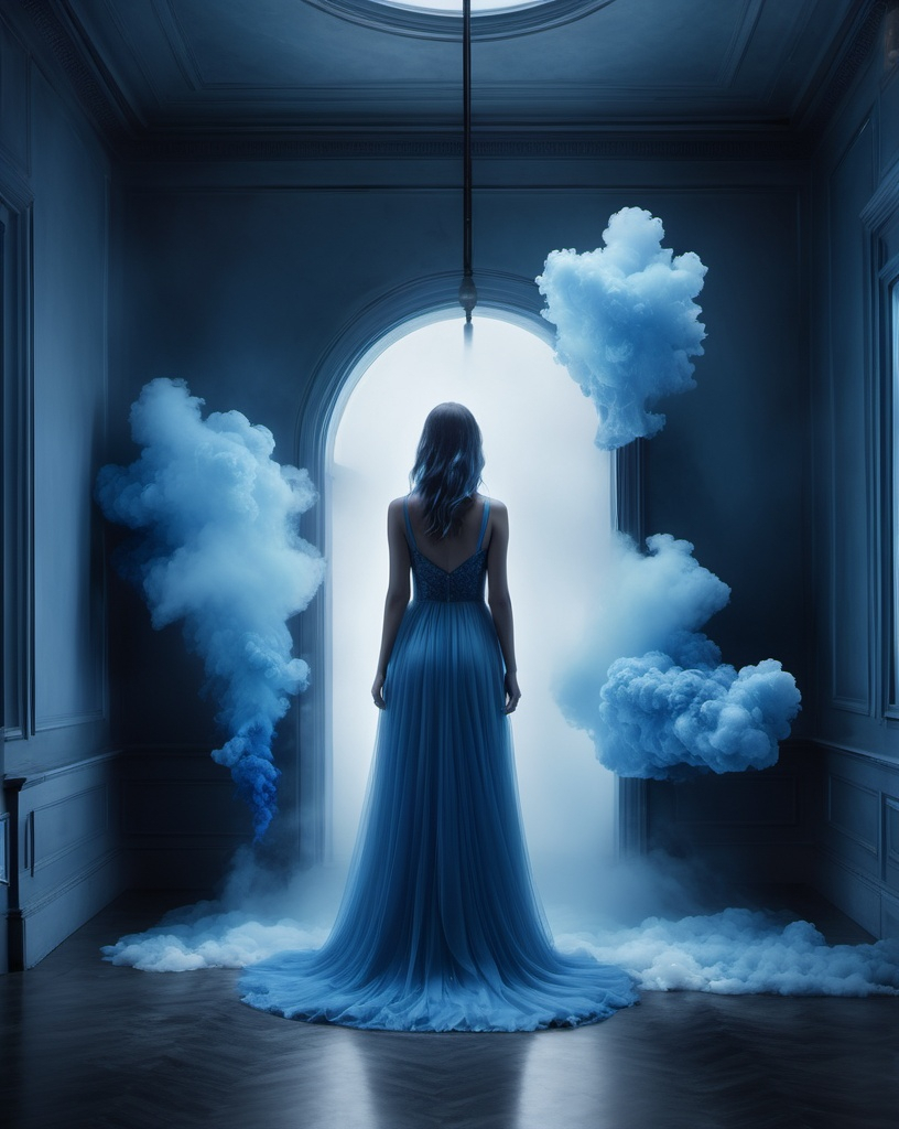 Prompt: indigo photograph by robert scott, in the style of berndnaut smilde, in the style of jessica drossin, 8k resolution, generative art, in the style of mystic mechanisms, in the style of neon hallucinations, photo-realistic still life, solarization, supernatural creatures, supernatural realism