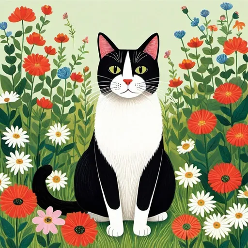 Prompt: Whimsical cats around in a beautiful garden flowers, art by Gemma Correll, endre penovac, Melissa Launay, Bijou Karman, Amy Earles.