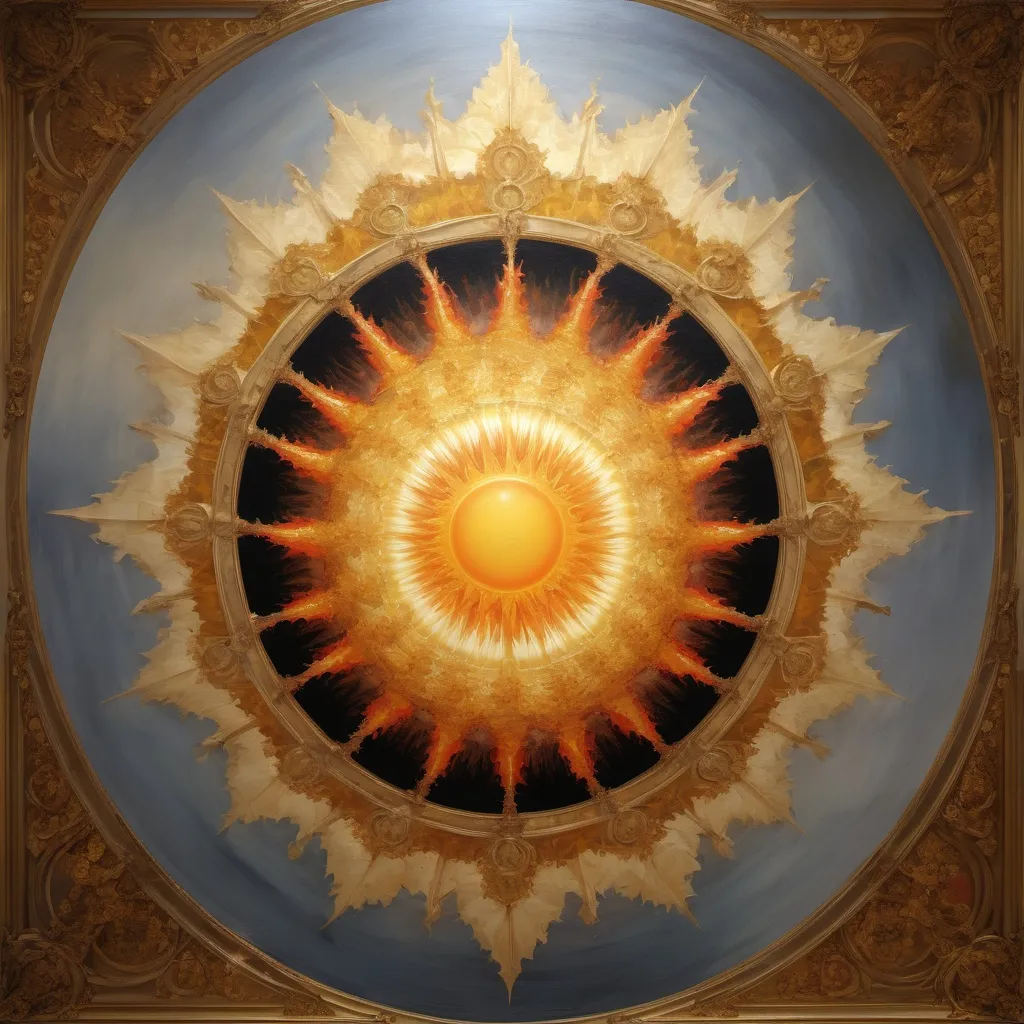 Prompt: The Fractal Sun King, minimalist Versailles, oil on canvas, full body, ultra-wide angle. 3d, extremely detailed 