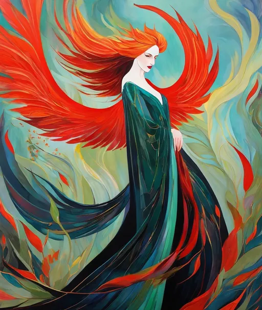 Prompt: like a phoenix she will rise and claim her revenge, the heroic female vampire standing tall against the world, vaudeville, modernist, Lin Fengmian, Anna dittmann, Justin Gaffrey, John Lowrie Morrison, Patty Maher, John Ruskin, Chris Friel, van Gogh, Valerie Hegarty, endre penovac