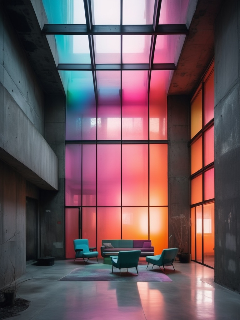 Prompt: arcticgoth colorful translucent brutalist liminal space 