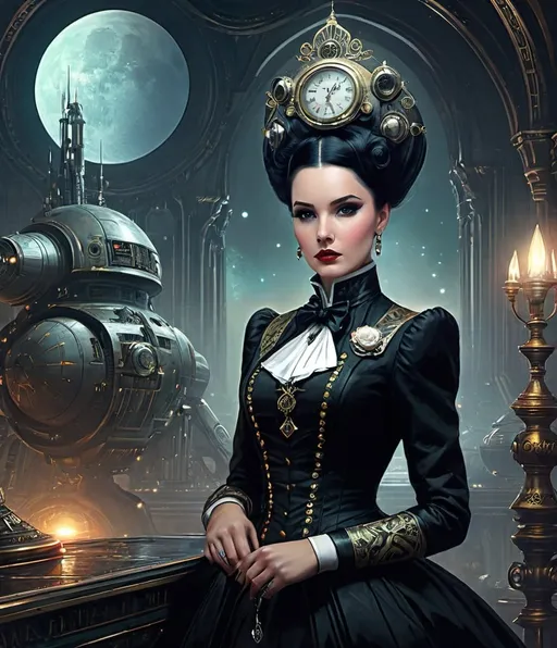 Prompt: victorianpunk space opera 'majesty and decay.', eastern european, Eddie Mendoza, Tom Bagshaw 