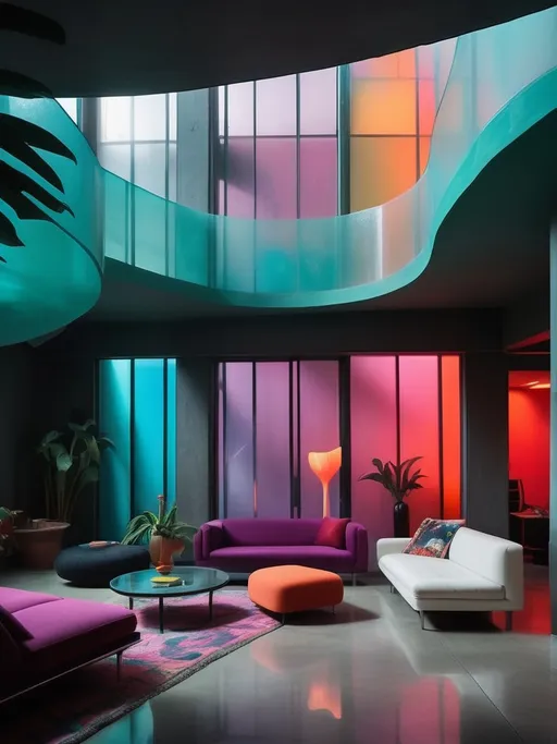 Prompt: Latinxgoth colorful translucent brutalist liminal space 
