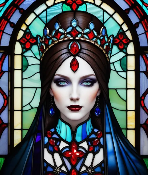 Prompt: The beautiful gothic princess in Chalcedony Stained Glass 3d Portraiture 