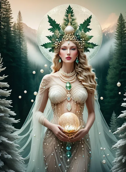 Prompt: multi exposure, goddess of love with pearl masterpiece coniferous, fashion editorial. 3d, extremely detailed, intricate, beautiful, high definition 