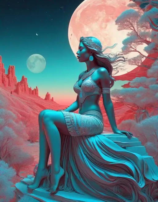 Prompt: Beautiful moonlight goddess, Anaglyph, surreal dream. Extremely detailed, intricate, beautiful, high definition 