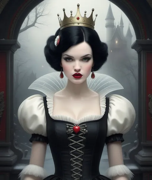 Prompt: Punk graffiti snow white, tom Bagshaw, ray Caesar, Michael hussar, Gerald Brom, horror fairy tale, very detailed, high definition, crisp quality, cinematic smooth, cinematic lighting, ultrarealistic, crispy focus.