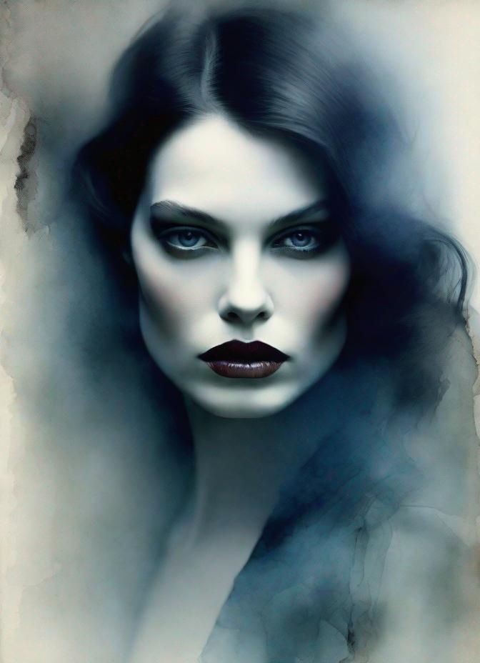 Prompt: The pretty mysterious woman with beautiful face, art by  Paolo Roversi, Thomas Ruff, Cristobal Balenciaga, Monia Merlo, Nelleke Pieters, Elger Esser. Night Foggy Empty street background, rim lighting reflection, 3d, watercolors and ink, beautiful, fantastic view, extremely detailed, intricate, best quality, highest definition