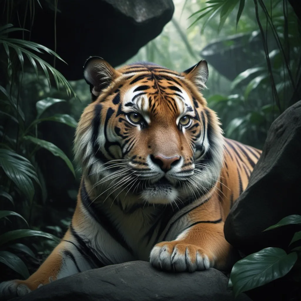 Prompt: photonegative refractograph rock song "welcome to the jungle", cinematic photography, ultra real main character : tiger