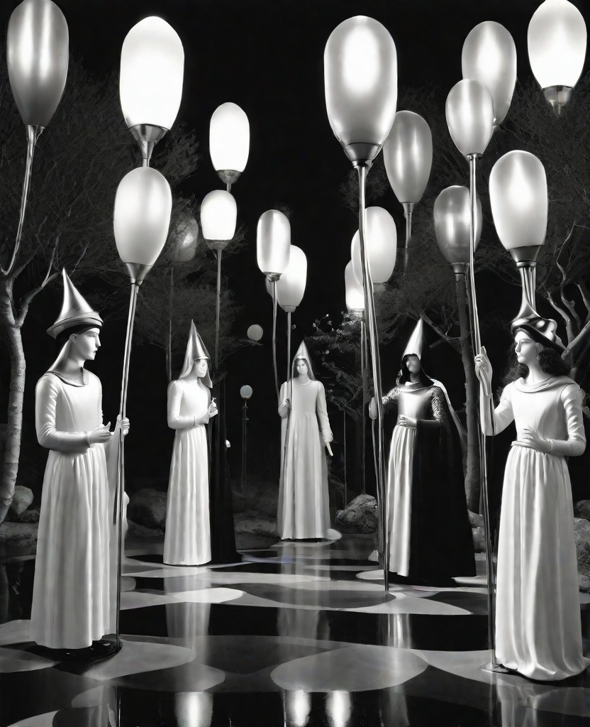 Prompt: the bifrost watchers of enoch in fornasetti style, by laurie simmons 