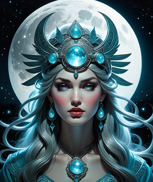 Prompt: Anaglyph, Beautiful moonlight goddess, she is all that, Rie Cramer, Mike Dargas, Howard Chandler Christy, Michael Creese, Thomas Ascott. Extremely detailed, intricate, beautiful, high definition