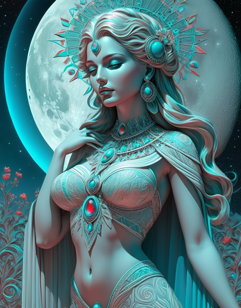 Prompt: Anaglyph, Beautiful moonlight goddess, she is all that, surreal dream. Extremely detailed, intricate, beautiful, high definition 