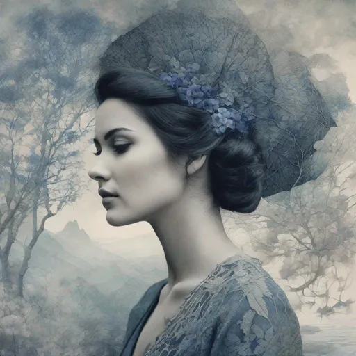 Prompt: This lonely beautiful lady, She remains an intricate tapestry of unanswered questions and tantalizing mysteries art by Daria Endresen, Lalla Essaydi, Lin Fengmian, Elger Esser, Rimel Neffati. 3d, watercolors and ink, beautiful, fantastic view, extremely detailed, intricate, best quality, highest definition