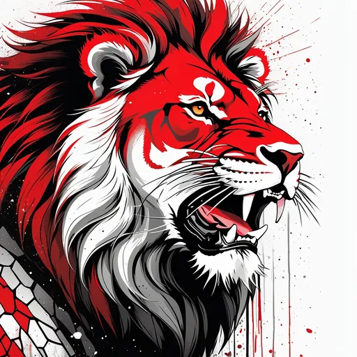 Prompt: lion halftone graffiti modern comic style, red black and white, HDR, Andrea Sorrentino, Filipe Andrade, Daniel Warren Johnson