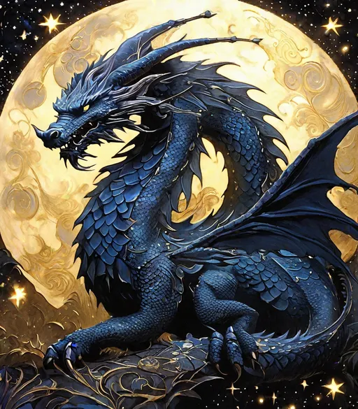 Prompt: In a timeless realm, where shadows whispered ancient secrets, there dwelt a dragon, an enigma with scales shimmering like a cascade of stars. This dragon, guardian of memory, slumbered in an oasis, serenaded by the symphony of the universe. Every century, it awoke, its roar echoing across the land, a sound interwoven with the fabric of existence.: One twilight, a melody drifted through the oasis, a human serenade so pure it reached the dragon's heart. Stirred, the dragon emerged, its presence casting a colossal shadow under the moon's glow. The serenader, a wanderer seeking forgotten tales, gazed in awe.: Their eyes met. In that instant, a rush of timeless memories cascaded through both, an echo of shared destinies. The dragon, moved by the human's courage, bestowed a gift: the melody of the stars, a symphony of time itself. United in understanding, they created a bond transcending eras, a memory etched in the annals of the realm.: in the style of 3D graffiti, Shaun Tan, Carlo Crivelli 