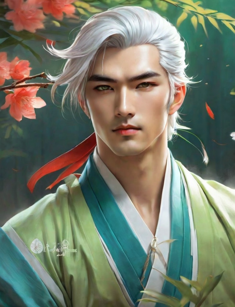 Prompt: sesshoumaru as a realistic very handsome man, light green eyes. Art by artgerm and Daniel gerhartz, josef kote, Tom Bagshaw, Vincent Van Gogh, Luis Ricardo Falero, artgerm , Katsushika Hokusai, artstation's huang guangjian, gil elvgren, sachin teng, Viktoria Gavrilenko. Iridescent glow, 3d. Photorealistic, 3d, extremely detailed