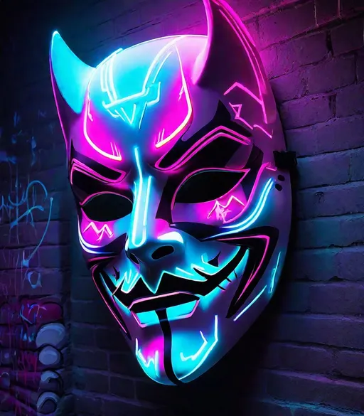Prompt: graffiti, soft glow, phantom mask, neon 