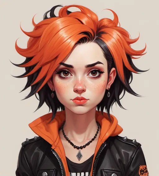 Prompt: a cartoon image of red durian punk hair girl, in the style of artgerm, studio portrait, cute cartoonish designs, orange and black, cute and colorful, amy earles, mono-ha 