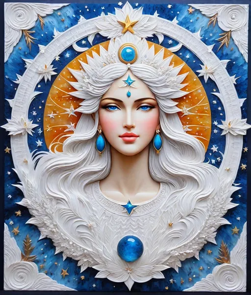 Prompt: let the asterism amazing beautiful goddess bring you grace and peace. 3d, extremely detailed, intricate, beautiful, elegant, guache impasto, 