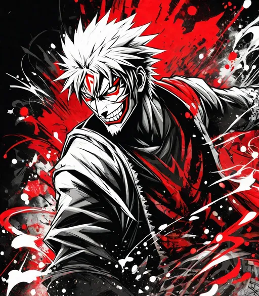 Prompt: ichigo kurosaki illustration in the graffiti modern comic style, red black and white, HDR