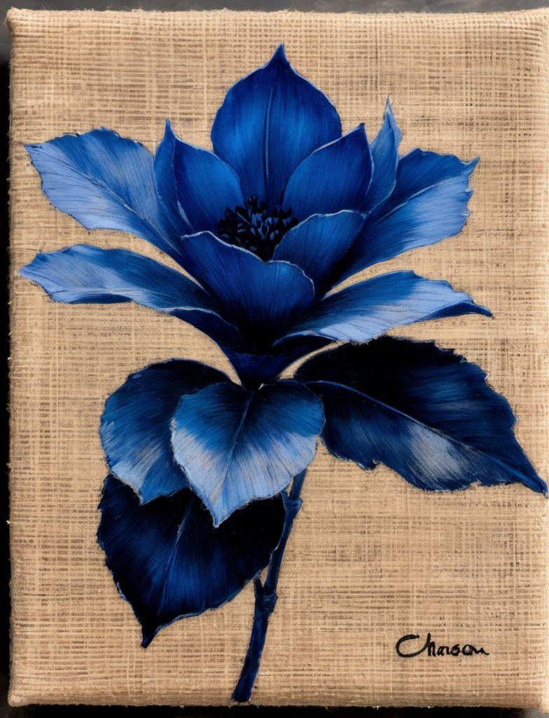 Prompt: Charcoal sketch with indigo hints, textured burlap canvas, vintage manga realism 