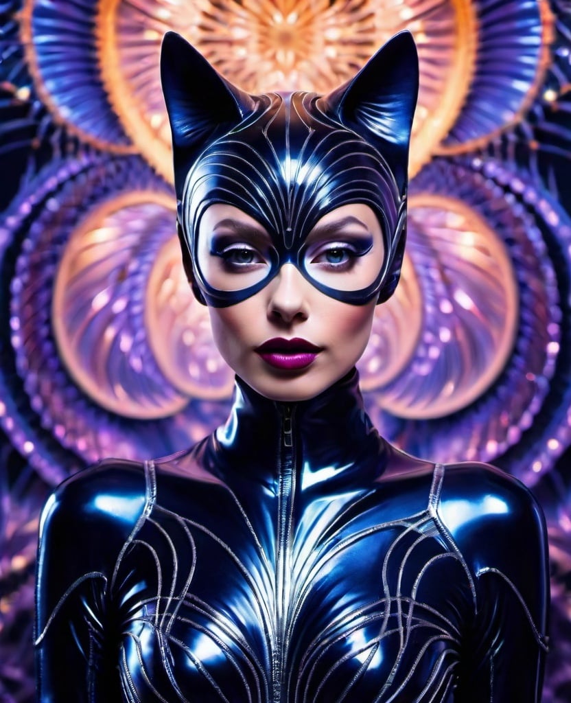 Prompt: Beautiful interdimensional Catwoman, James Bidgood, Iris van Herpen style, ethereal new world background 