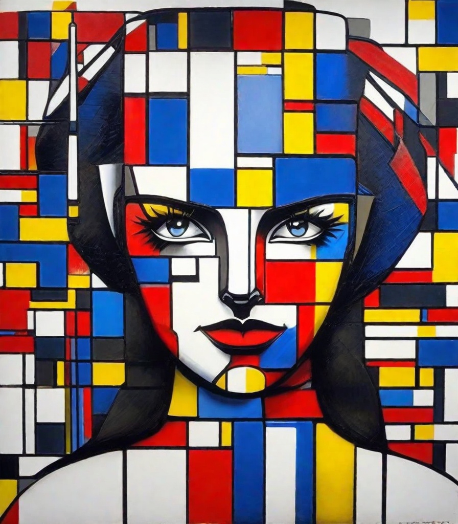 Prompt: piet mondrian's graffiti goddess 