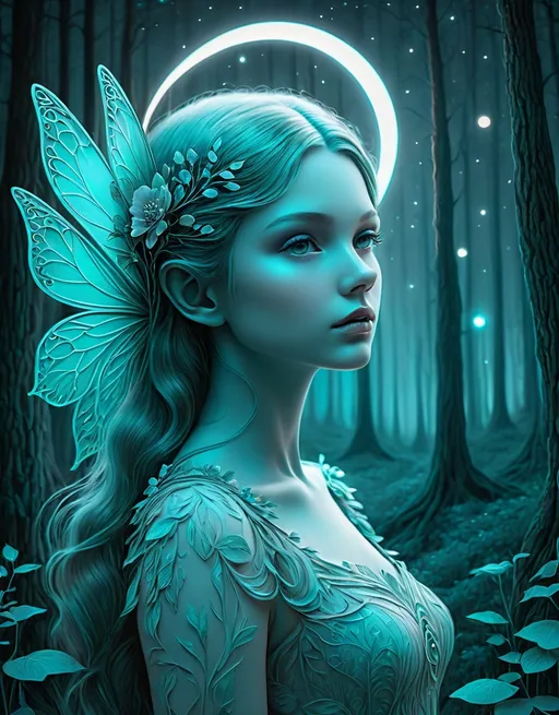 Prompt: Anaglyph, Beautiful moonlight forest girl fairy , Thomas Ascott, surreal dream. Extremely detailed, intricate, beautiful, high definition 