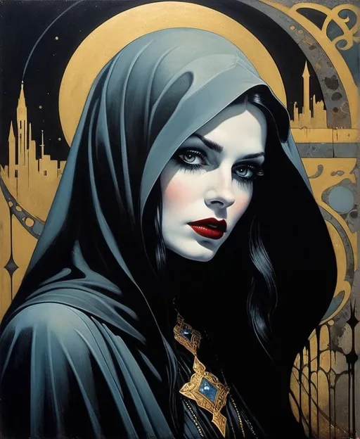 Prompt: (Cleve Gray, Todd James, Erik Jones, Dave McKean, Edmund Dulac, graffiti gothic grimdark horror)) she is beautiful, she is the one with infinity lives, having to endure eternity lonely, sorrow, lost, consuming her soul, filling her heart with melancholy.