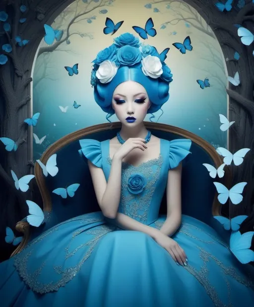 Prompt: the once vibrant girl, she tried all sort of tricks to numb her pain, but hope seemed to slip further away, leaving behind only a hollow emptiness where joy once dwelled, art by Natalie Shau, Sandy Skoglund, Okuda San Miguel