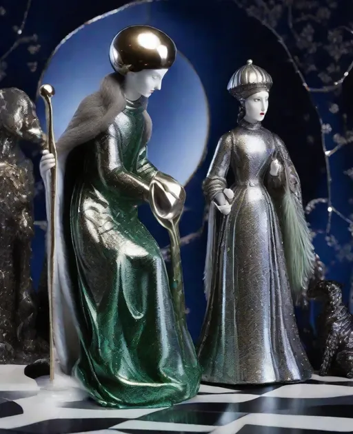 Prompt: the bifrost watchers of enoch in fornasetti style, by laurie simmons 