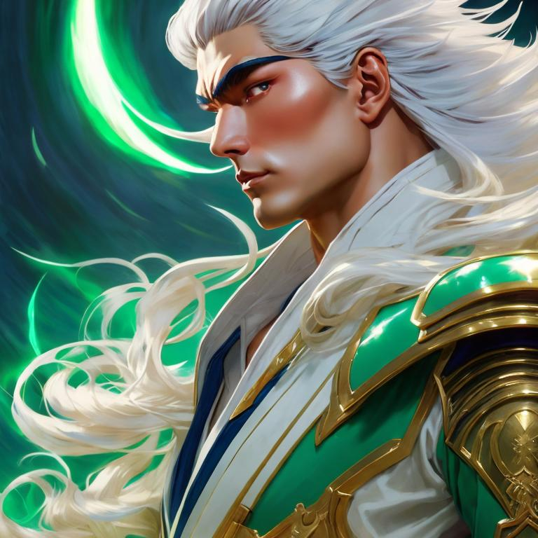 Prompt: sesshoumaru as a realistic very handsome man, light green eyes. Art by artgerm and Daniel gerhartz, josef kote, Tom Bagshaw, Vincent Van Gogh, Luis Ricardo Falero, artgerm , Katsushika Hokusai, artstation's huang guangjian, gil elvgren, sachin teng, Viktoria Gavrilenko. Iridescent glow, 3d. Photorealistic, 3d, extremely detailed