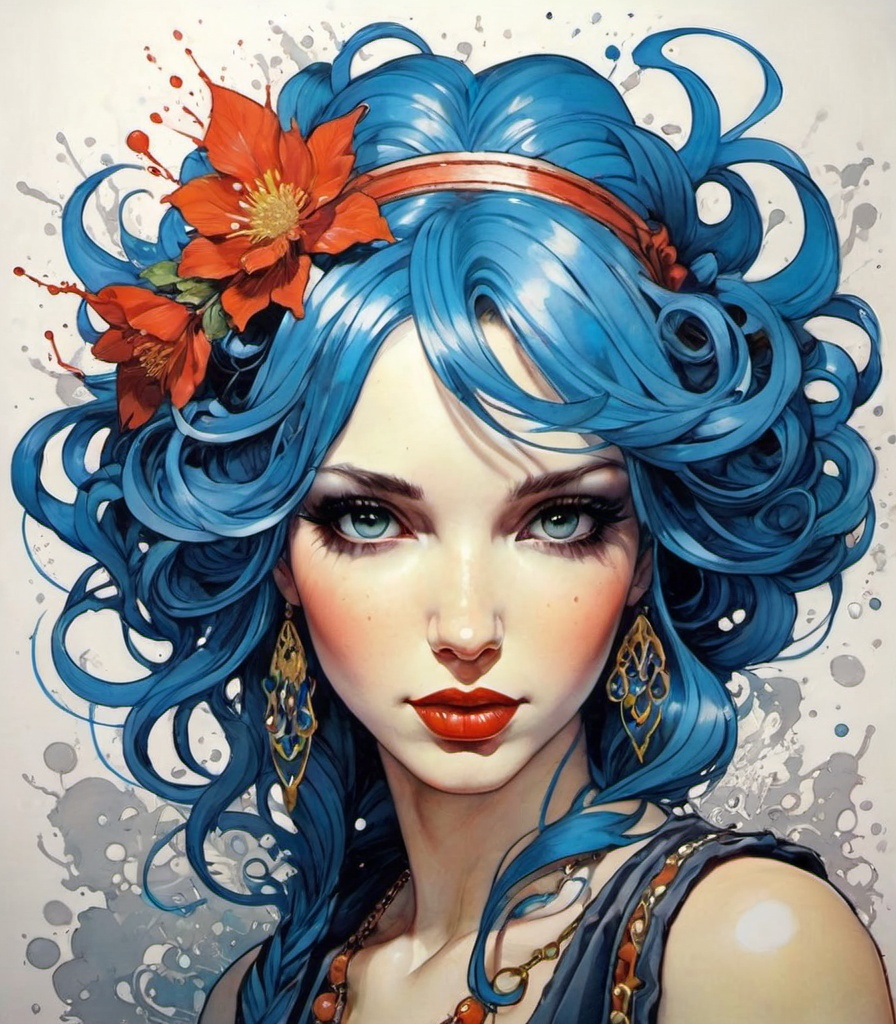 Prompt: gorgeous graffiti goddess, splashcore, intricate, messy goopy, james jean, milo manara