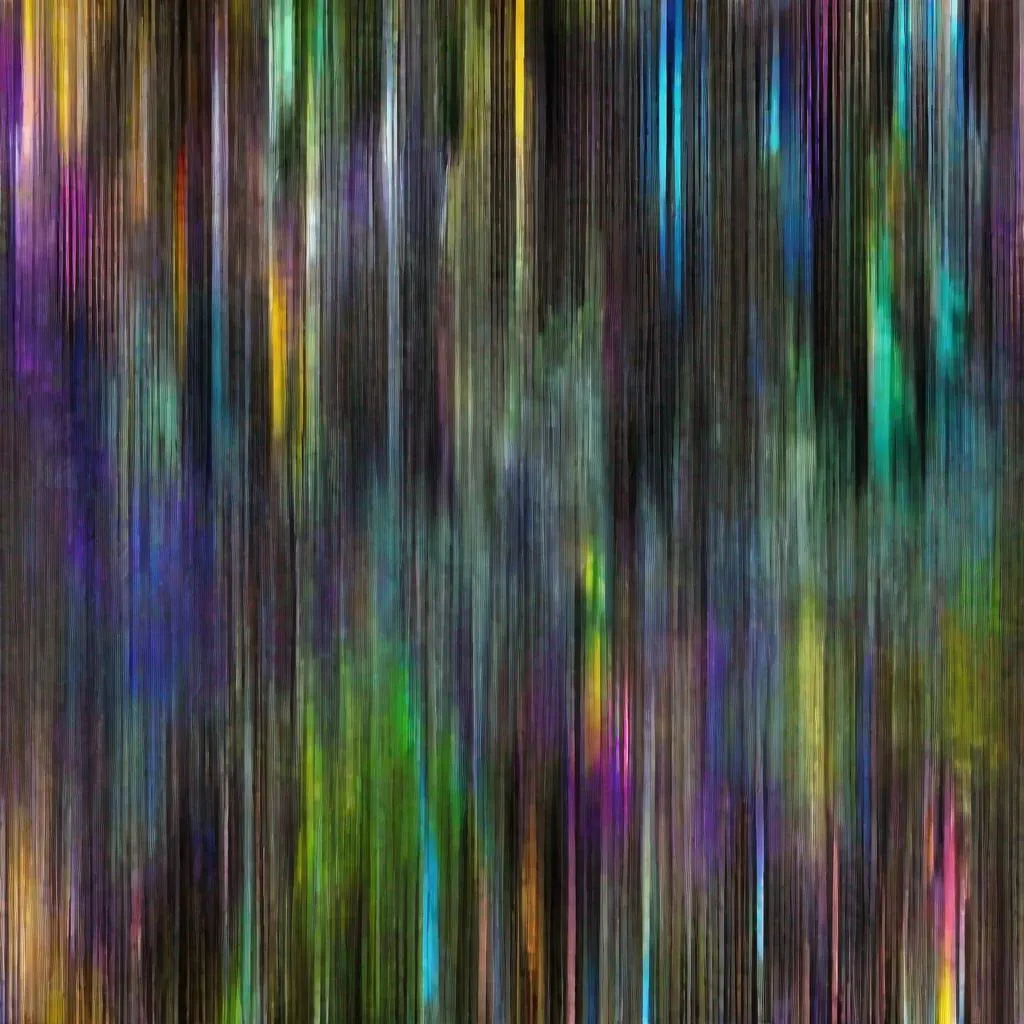 Prompt: carboniferous forest, glitched, glitch, noise, random colored and random textured, spontaneous lighting, random particles, chaotic textures, fractals, duality, color disruption occasional blur, distortion, image errors, artifacts, aberration, scanlines, slivers of television static, disintegration, rgb errors, null, void, inverted, censorship