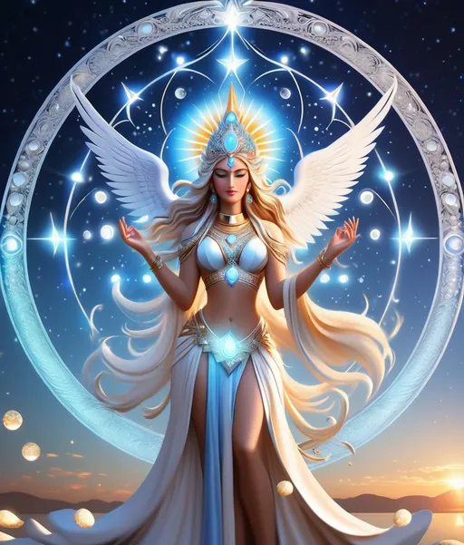 Prompt: let the asterism amazing beautiful goddess bring you grace and peace. 3d, extremely detailed, intricate, beautiful 