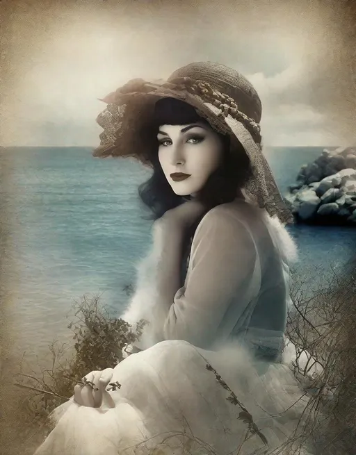 Prompt: This lonely beautiful lady, She remains an intricate tapestry of unanswered questions and tantalizing mysteries art by Daria Endresen, George Hoyningen-Huene, Pierre et Gilles, Peter Holme III, Rimel Neffati. Warm tone pallet colors, 3d, watercolors and ink, beautiful, fantastic view, extremely detailed, intricate, best quality, highest definition