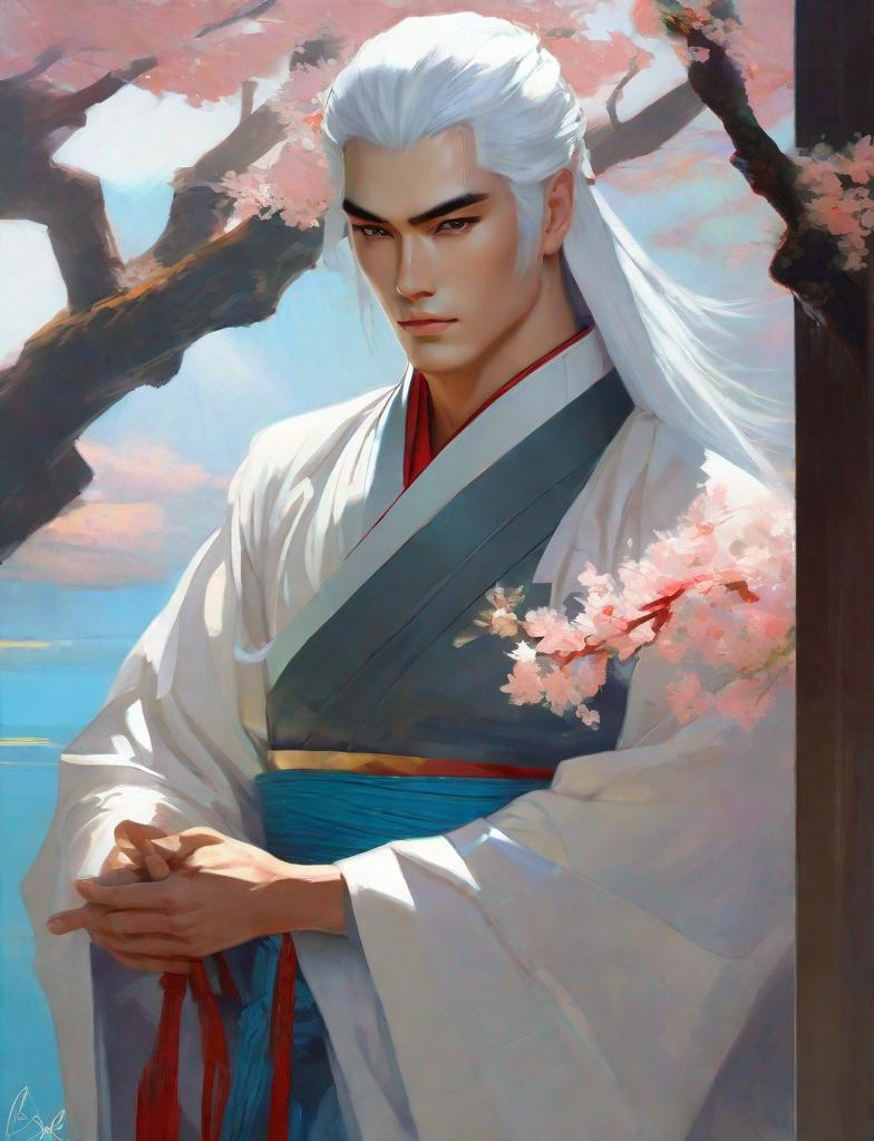 Prompt: sesshoumaru as a realistic very handsome person, Art by josef kote, Tom Bagshaw, Vincent Van Gogh, Luis Ricardo Falero, artgerm , Katsushika Hokusai, artstation's huang guangjian, gil elvgren , catrin welz-stein, tom bagshaw, sachin teng, Viktoria Gavrilenko. Iridescent glow, 3d. Photorealistic, 3d, extremely detailed