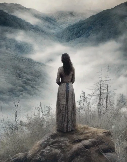 Prompt: This lonely beautiful lady, She remains an intricate tapestry of unanswered questions and tantalizing mysteries art by Daria Endresen, Lalla Essaydi, Ando Fuchs, Elger Esser, Rimel Neffati. 3d, watercolors and ink, beautiful, fantastic view, extremely detailed, intricate, best quality, highest definition