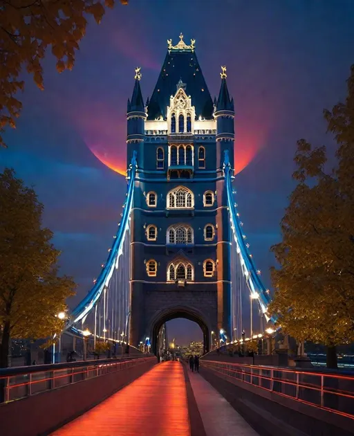 Prompt: fire opal bifrost tower bridge 