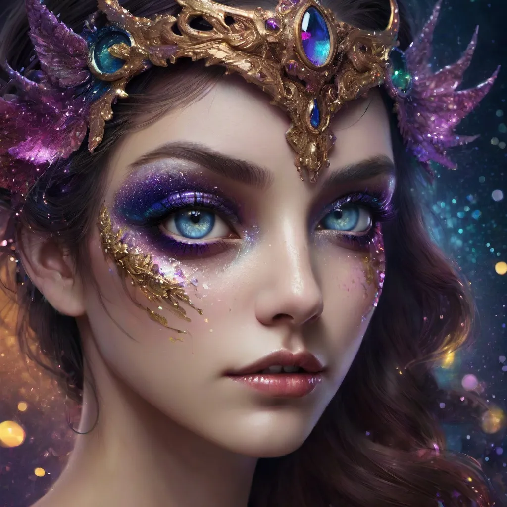 Prompt: glitter eyes. professional portrait, detailed matte painting, deep color, fantastical, intricate detail, splash screen, complementary colors, fantasy concept art,